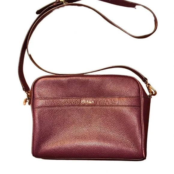 Furla Pebbled Leather Wine Crossbody Bag